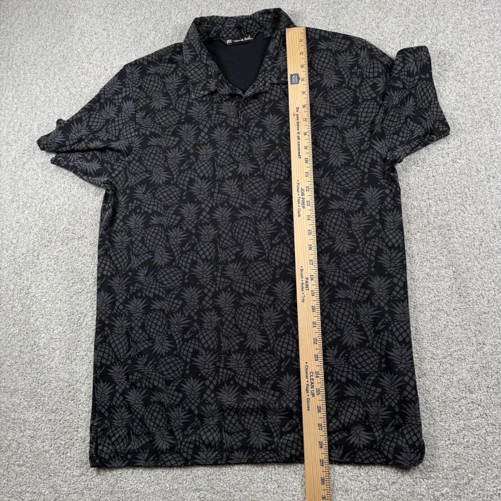 TravisMathew Polo Shirt Mens Large Black Pineapple Print Pima Cotton Blend